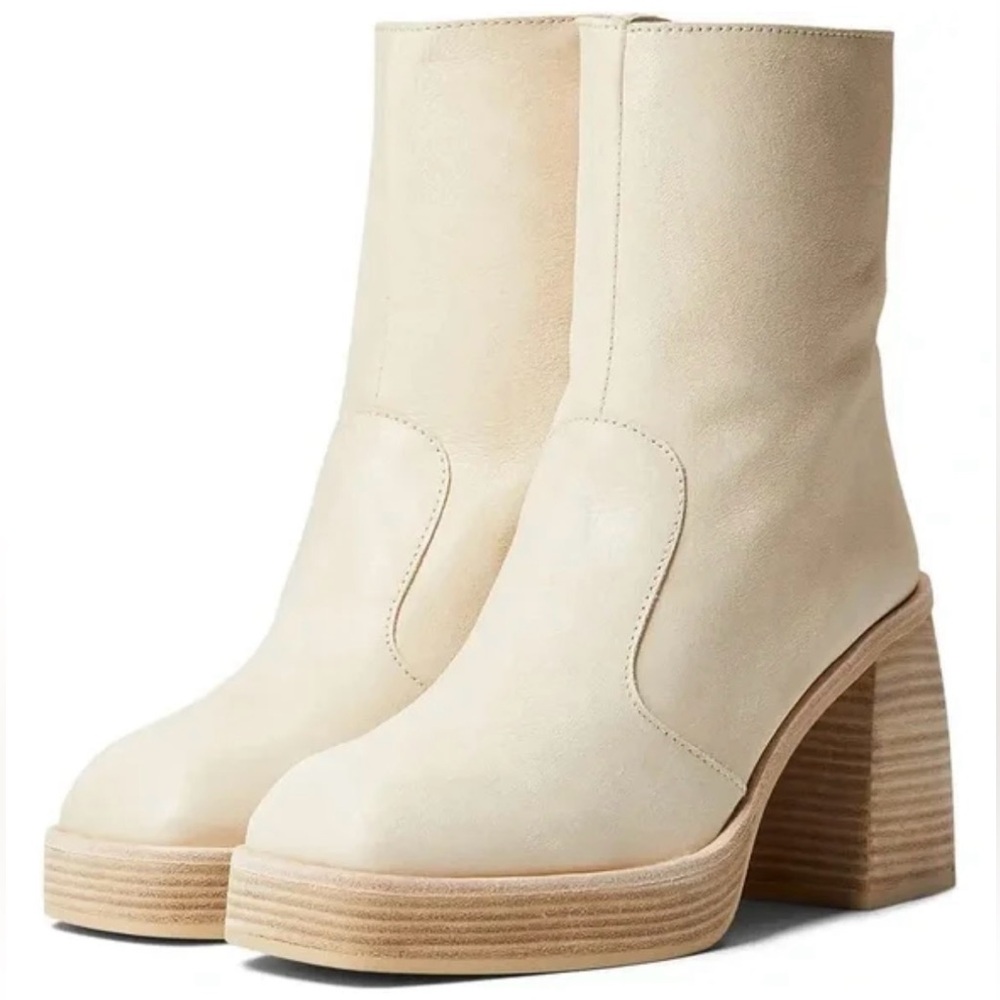 Free People Cream Platform Block Heel Ankle Boots